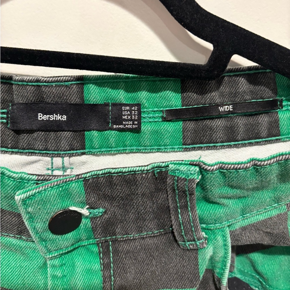 Bershka Green and Black Checker Jeans - Picture 2 of 10